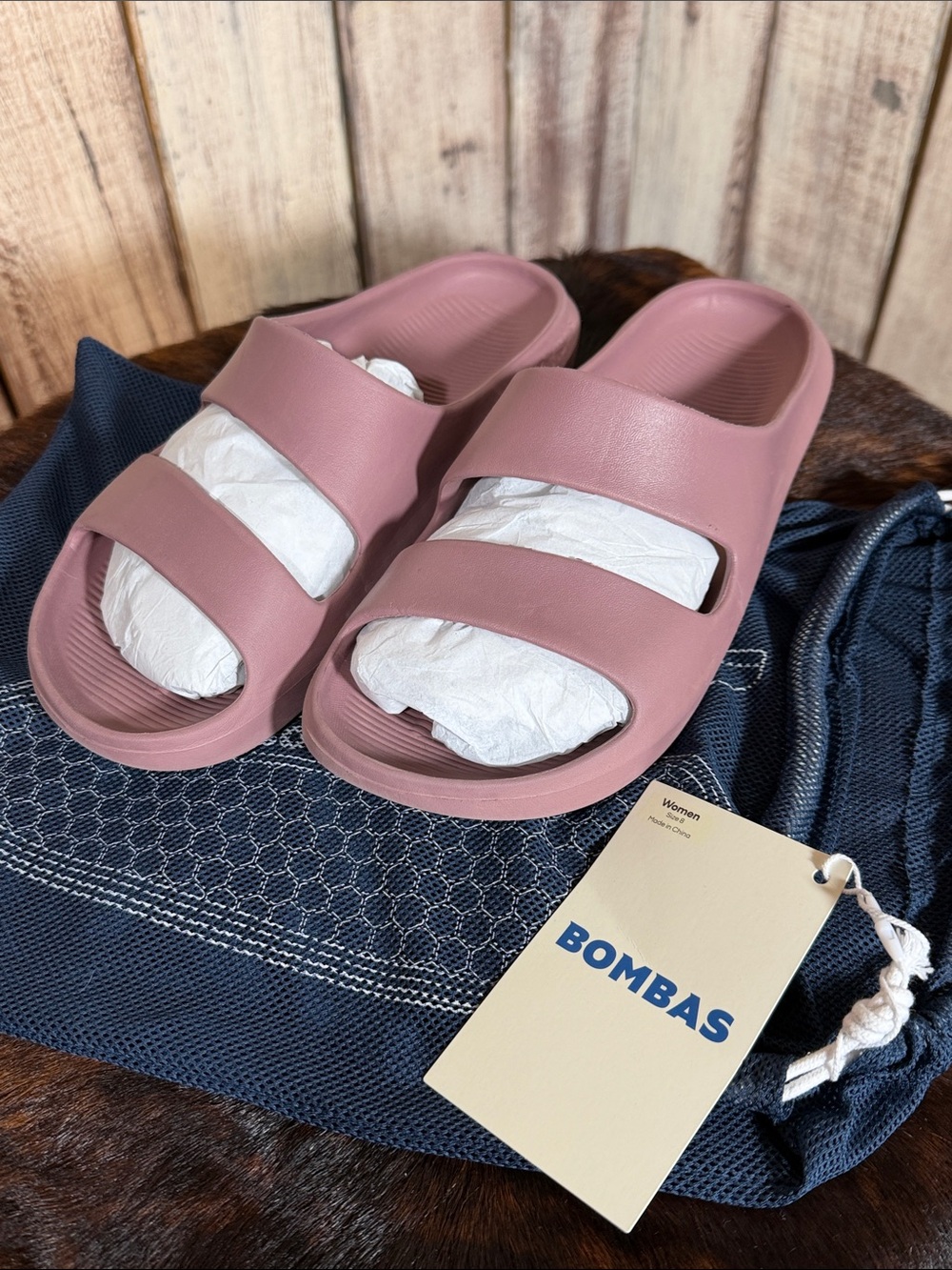 Bombas Mauve Double-Strap Slide Sandals